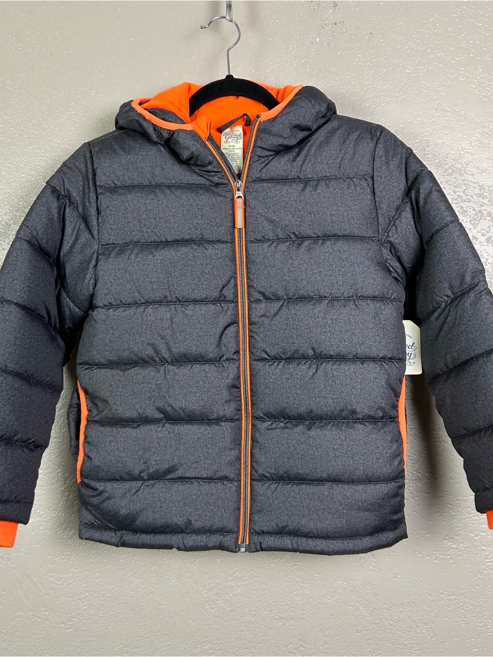 Faded Glory Charcoal Puffer Jacket with Orange Accents